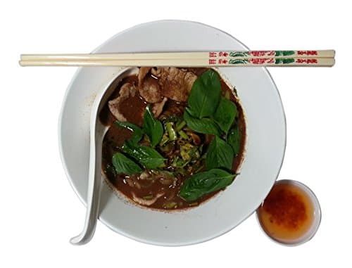 Asian Melamine Pho 4 Piece Set : 8 Inch Noodle Bowl, A Pair of 11 Inch Chopsticks, 2.5 Inch Soy Sauce Dish and A Soup Spoon