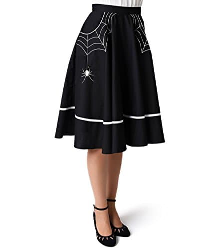 Hell Bunny 1950s Style Black Miss Muffet Embroidered Swing Skirt