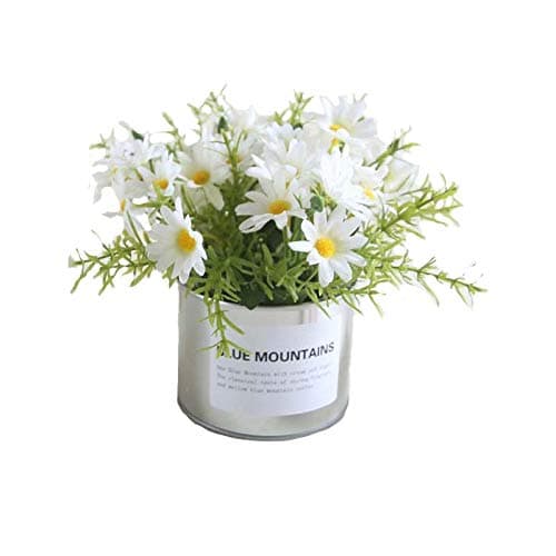Artificial Daisy Flower Potted,Silk Daisies Flower Mixed Bamboo Leaves Fake Green Plant Pot for Living Room, Desk,Office, Shelf Decor