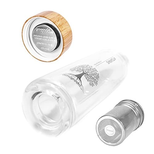 amapodo Tea Maker Bottle Set - 2x Tea Glass Teapot with Bamboo Lid Drinking Bottle Tumbler Infuser glass to go double-walled BPA-free