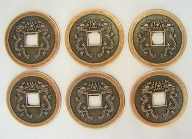 Chinese Collectibles 6 Of Double Dragon Coins (I Chi Coins)