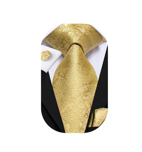 Dubulle Mens Ties Set Woven Paisley Stripes Necktie Handkerchief Cufflinks Wedding Business Tie, A Gold, M