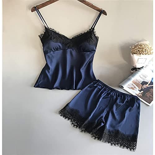 MARGOUN Womens Babydol Pajama Set Sexy Lingerie Satin Sling Sleepwear Lace Bowknot Solid Sleeveless Knot Sling Sleepwear with Underwear Honeymoon Y109