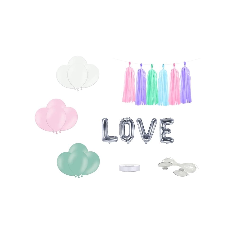 Wedding Car Decoration Kit — Love (Foil and Latex Balloons, Tassel Garland, Satin Ribbon)