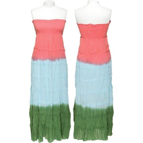CUTE OPTIONS Crinkled Strapless Tie Dye Maxi Dress (Rosari)CRLTRQGRN