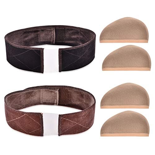 FaHaner 2 Pack Wig Grip Band Velvet Wig Comfort Headband and 4 Pack Wig Caps Adjustable Fastener tape to Keep Wig Secured Prevent Headaches for Women