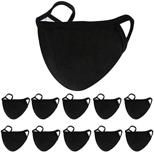 100% Cotton Filter PM2.5 Pocket Face Protect, 2-layer Unisex Reusable Fashion Washable (Pack 10-Black)