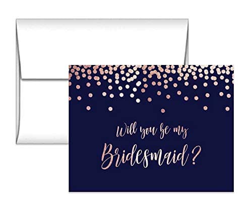 Navy and Rose Gold Bridesmaid proposals, Maid of Honor, Matron of Honor and Flower Girl Proposal Cards with envelopes