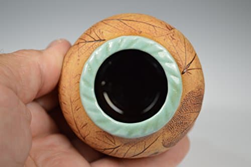 Leaf Vase Handmade Stoneware Clay Pottery w/Dragonfly & ButterflyImpression