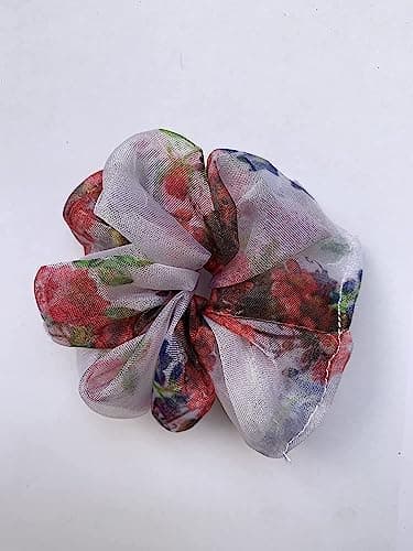 6 organza Organza Big Hair Scrunchies Sun Flower Elastic Hair Bands Scrunchy Hair Bobbles Floral Hair Ties Ropes Hair Bow Chiffon Ponytail Holder for Women and Girls