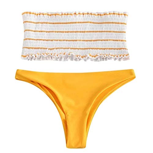 CHIDY Women Two Piece Swimsuits Stripe Strapless Ruffle Bikini Swimwear Slim Elastic Bathing Suits