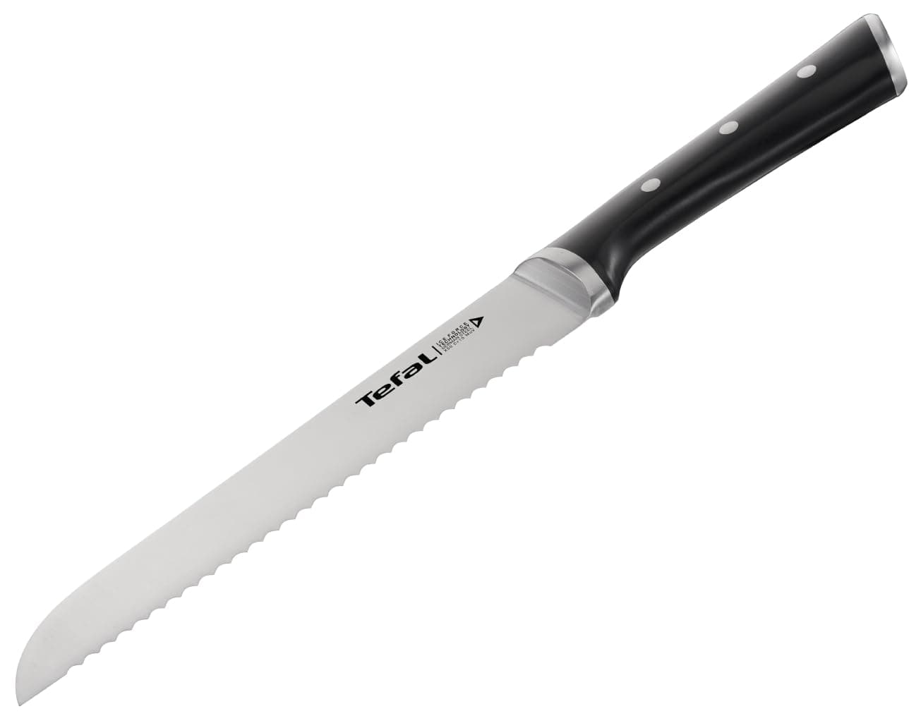 Tefal Ice Force Stainless Steel Bread Knife - 20cm - Serrated Edge, Long Lasting Performance - K2320414, Silver/Black