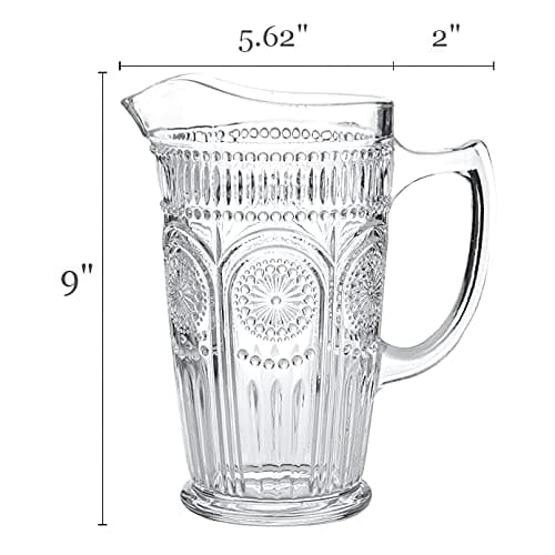 Kingrol 50 oz Glass Pitcher, Vintage Water Carafe Jug for Ice Tea, Juice, Milk, Beverages, Heat Resistant Glass Carafe for Hot/Cold Water