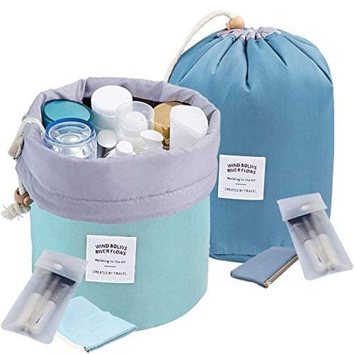 INVODA Cosmetic Bag 3 Pieces Barrel Shaped Travel Makeup Bags Large Capacity Soft Waterproof Portable Drawstring Cosmetic Bag Multifunctional Bucket Toiletry Bag