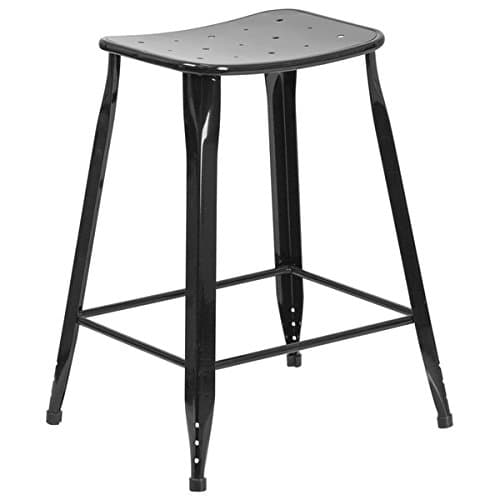 24-inch Metal Indoor-Outdoor Counter Height Stool - Black