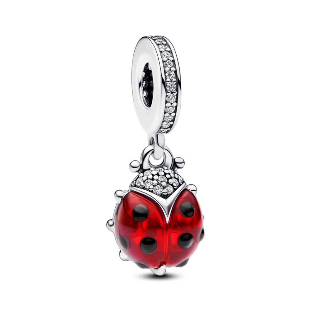 Red Ladybug Dangle Charm - Compatible Moments Bracelets - Jewelry for Women - Gift for Women in Your Life - Made with Sterling Silver & Enamel