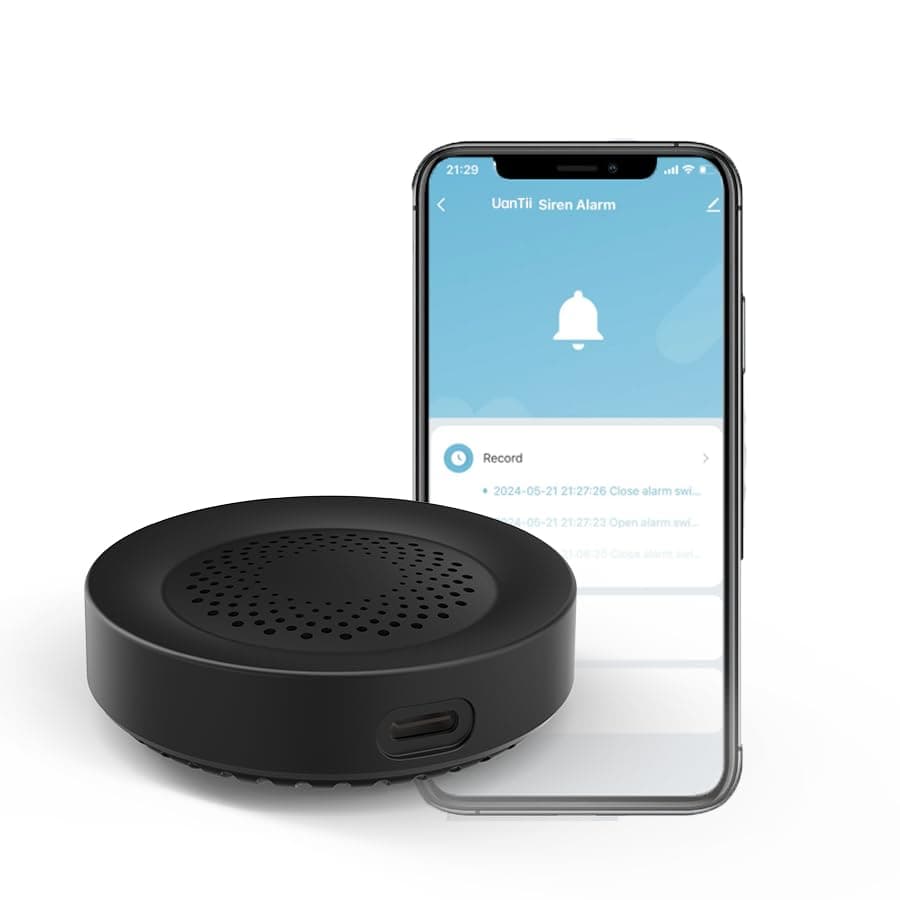 Tuya Smart Siren Alarm 100dB Loud Speaker Wifi Siren Speaker with Strobe Light Alert for Home Security System Works with Smart Life App (Black)