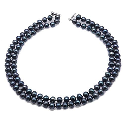 Double Strand Necklace AA+ Quality 8mm Black Cultured Freshwater Pearl Necklace 18"