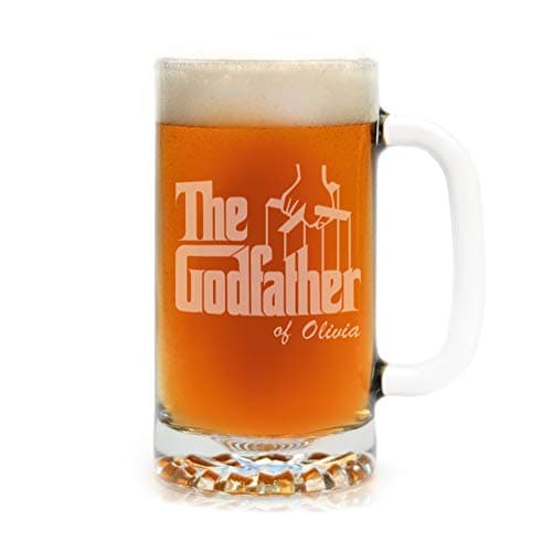 Godparent Baptism Gifts - Premium Etched Personalized Godfather Movie Engraved Logo Beer Stein