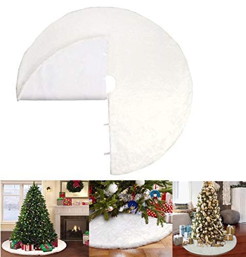 Sohapy 48 inch Christmas Tree Skirt Thick Faux Fur Large Size Xmas Tree Skirt for Christmas Decorations Indoor Outdoor Ornaments Fluffy Snow White (Snow White)