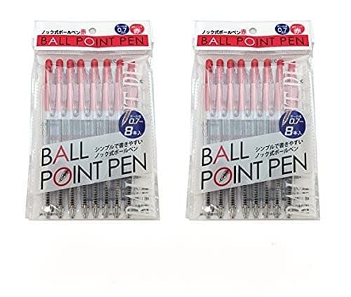 Nippon Pearl Kakou Ball Point Pen IL-3060 Red Ink 0.7mm 8 Pens 2-Packs (16 Pens)