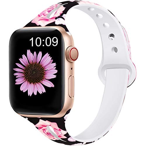 EXCHAR Floral Bands Compatible for Apple Watch Band 38mm 40mm 42mm 44mm, Breathable Fadeless Silicone Printed Pattern Replacement Strap for iWatch Series 5/4/3/2/1