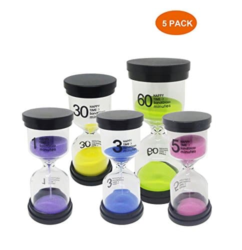 5 Pack of 1/3/5/30/60 Minute Kitchen Teacher Created Resources Countdown Hourglass Sand Timer For Homework,Sports Exercise,Cooking