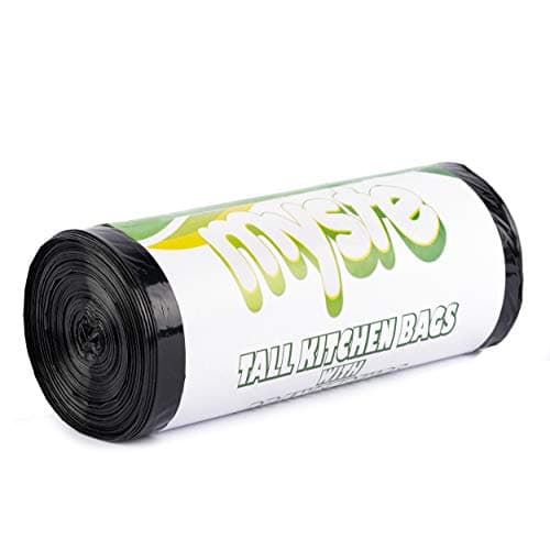 Myste tall kitchen trash bags 13 gallon black drawstring, durable bin liners 1.2 mil, unscented garbage bags, leak & puncture proof, 50 count