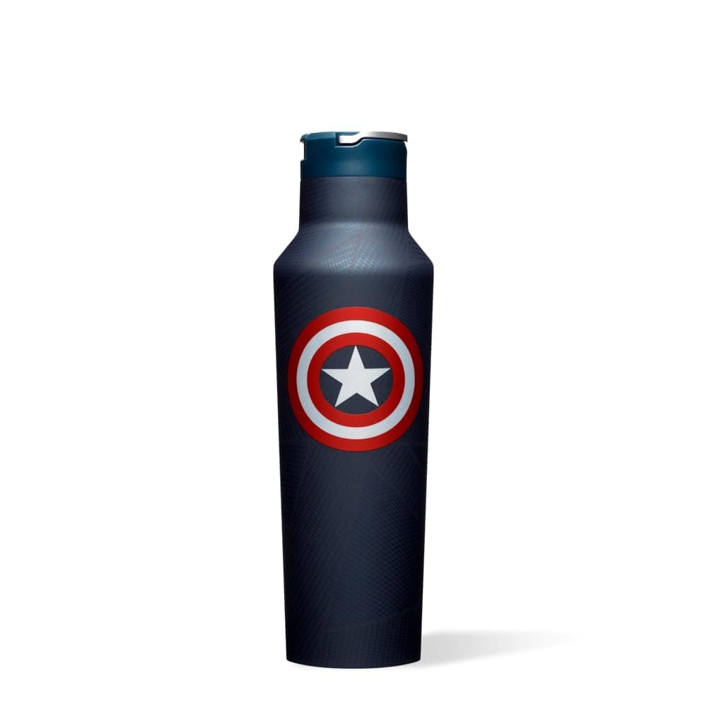 Corkcicle Marvel Captain America Sport Canteen 20oz Reusable Insulated Tumbler Keeps Drinks Cold for 25 Hours and Hot for 12 Hours with Screw Cap
