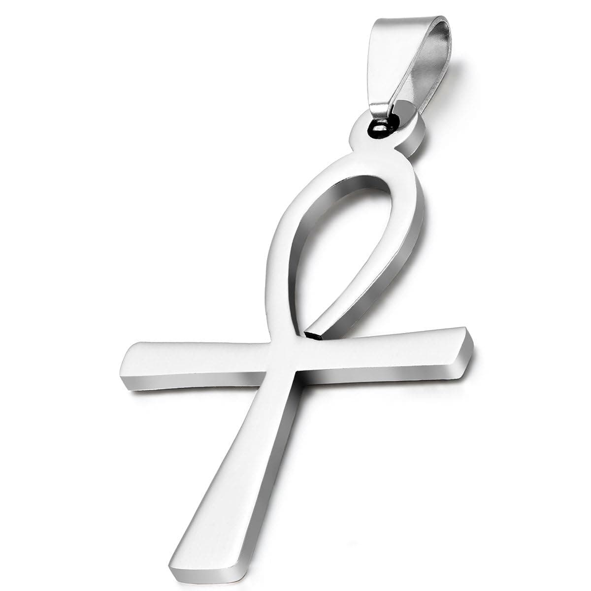 Men's Womens Tribal Stainless Steel Silver Egyptian Ankh Cross Pendant Collectible Egypt Necklace, 22 inch Chain