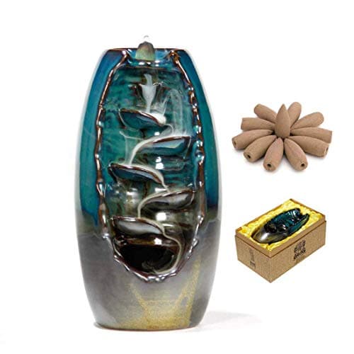 LEAFIS Dragon Incense Burner Ceramic Handcrafted Backflow Incense Burners for Office Home Decor, with 10PCS Incense Cones (Blue)