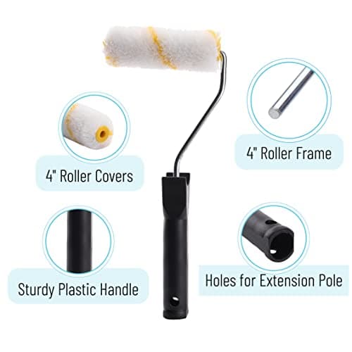 Bates- Paint Tray Set, 4 inch Paint Roller, Paint Tray, Foam Roller, Roller Brush, Small/Mini 4", House Painting Supplies, Paint Roller Covers, Roller Frame, Roller Naps