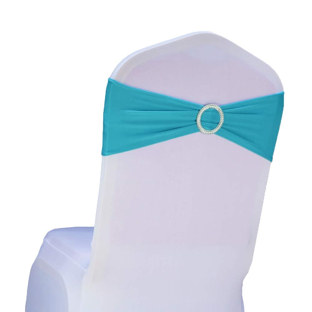 Pack of 50 Spandex Turquoise Chair Sashes for Wedding Teal Chair Bows Sashes Chair Bands Buckles Fitting Birthday Party Anniversary Events Ceremony Bridal Baby Shower Chair Decorations