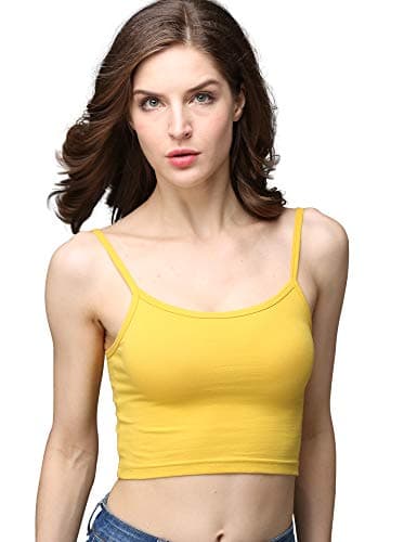 cunlin Crop Top Cami Camisole Summer Women Sexy Slim Sleeveless Spaghetti Strap Tank Top Ginger Yellow S