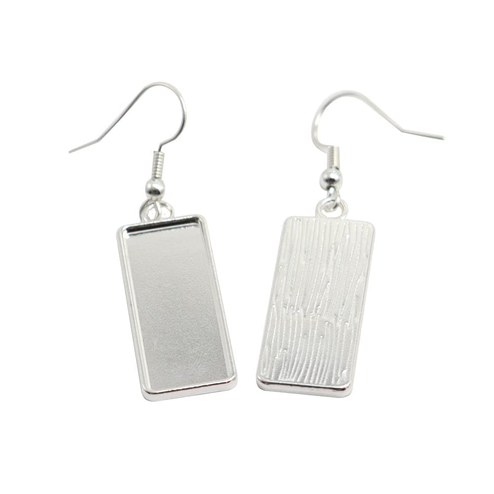 SHUNAE 20pcs Silver Plated 10x25mm Cabochon Earrings Blank Bezels Rectangle Earring Hooks Trays Settings for DIY Jewelry Making findings