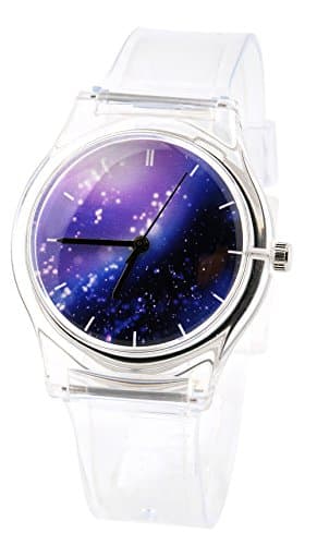 TonnierWatch Young Girls’ Quartz Watches Super Soft Resin Watch Band Student Analog Wristwatch with Nebula Face