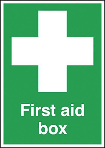Signs and Labels AMZFA00843S"First Aid Box" Safe Condition Safety Sign, Self Adhesive Vinyl, 70 mm Length x 50 mm Width