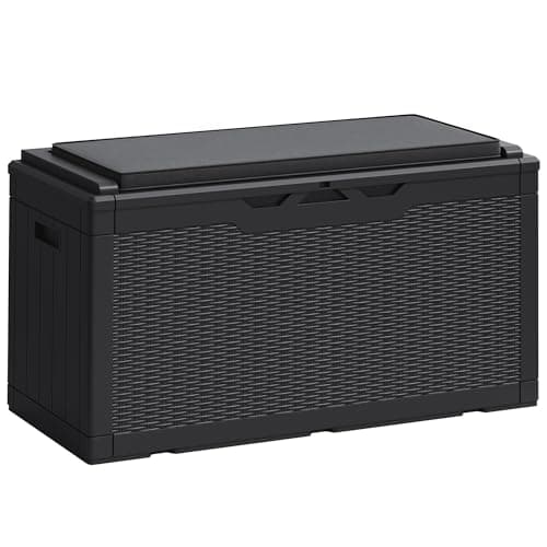 MARIVIA Greesum 100 Gallon Resin Deck Box Large Outdoor Storage Boxes with Cushions for Garden Tools, Patio Furniture Pillows, Pool Supplies, Black
