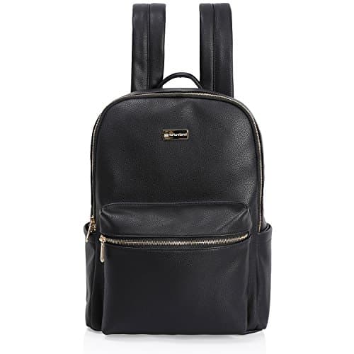 Nurture Diaper Bag Backpack - Stylish Designer Black Leather Look Design for Carrying Baby Girls or Boys Essentials Large or Small