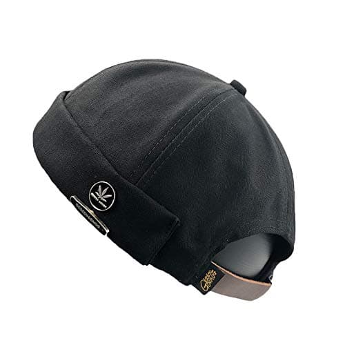 Unisex Beanie Corduroy Docker Brimless Hat Rolled Cuff Harbour Hat (W-Black)