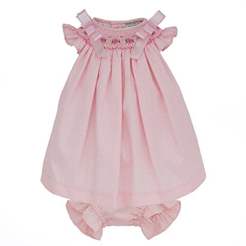 Marakitas Baby & Toddler Girl Smocked Dress – Angel Sleeve Cotton – Handmade Embroidery (Pink, 3 Months)