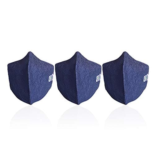 Survivor,Aizome2 Layer Denim Cloth 100% Cotton Breathable Masks (PACK OF 3) (SZU-10675-C3), Blue, 16CM X 19 CM