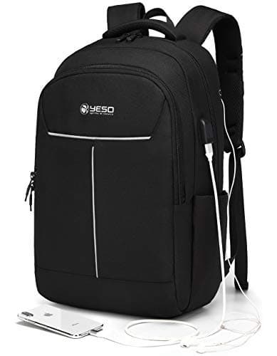 Business Laptop Backpack, College School Backpack with USB Charging/Headphones Port Water Resistant Durable Computer Bag for Women & Men Fits under 17 Inch Laptop Notebook Table, Black by YESO