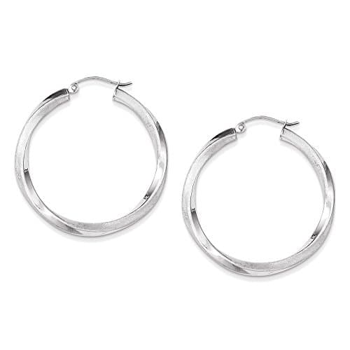 925 Sterling Silver Twisted Hollow Tube Round Hoop Earrings - 36mm