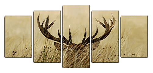 5 Panels Deer Canvas Print Wall Art Animal Painting Picture with Frame for Living Room Bathroom Bedroom Office Decor (Yellow, 12x20inchx2,12x26inchx2,12x32inchx1)