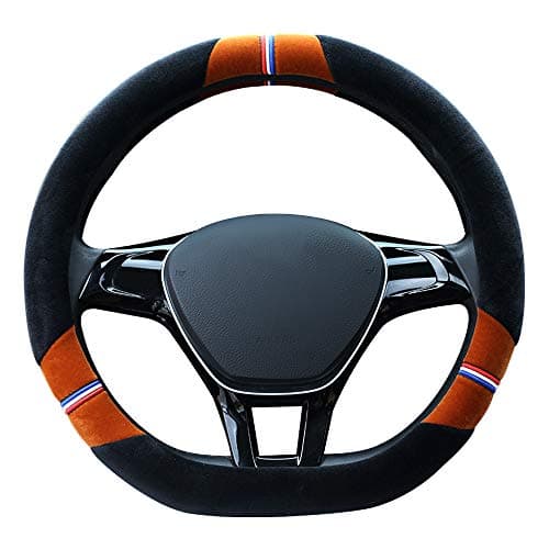 GAOQQ Plush Steering Wheel Cover, D-Type Car Special Five-Color Series to Send Gear Set + Hand Brake Cover,Brown-38CM