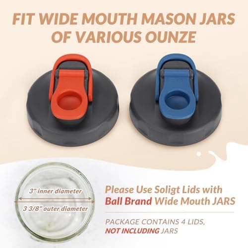 Soligt 4 Pack Mason Jar Lids, Wide Mouth Pour Spout Flip Cap Lids for Ball Brand Mason Jars, Leak Proof Airtight for Drinking Salad Dressing & Food Storing