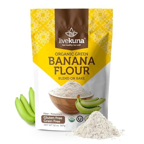 LiveKuna Organic Banana Flour - 100% Natural Non-GMO Green Banana Flour, Gluten-Free & Grain-Free All-Purpose Wheat Flour Alternative - Great For Baking, Cooking, Keto & Paleo Diets, 32 oz