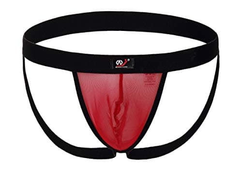 ARCITON Men's Sexy Jockstrap Mesh Thong Underwear Small(Waist: 26"- 28") Red