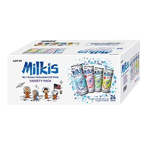 Lotte Milkis Carbonated Drink 4 Variety Flavors, Apple, Melon, Strawberry & Original, 8.45 Fl Oz, Pack of 24